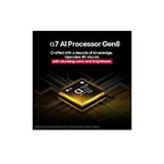 LG 43 pulgadas LG QNED AI QNED82 4K Smart TV 2025, El procesador alpha 7 AI Gen8 se ilumina en color amarillo y de él salen rayos de luz de colores. El título habla sobre cómo el procesador ofrece una calidad 4K, con color y brillo sorprendentes., 43QNED82ASG, thumbnail 6