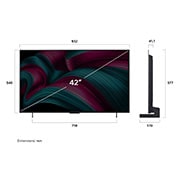 LG 42 pulgadas LG OLED evo AI C5 4K Smart TV 2025, Vista de frente y lateral de la Smart TV LG OLED evo AI C5 4K en la que se ven sus dimensiones de longitud, ancho, altura y profundidad., OLED42C5PSA, thumbnail 4