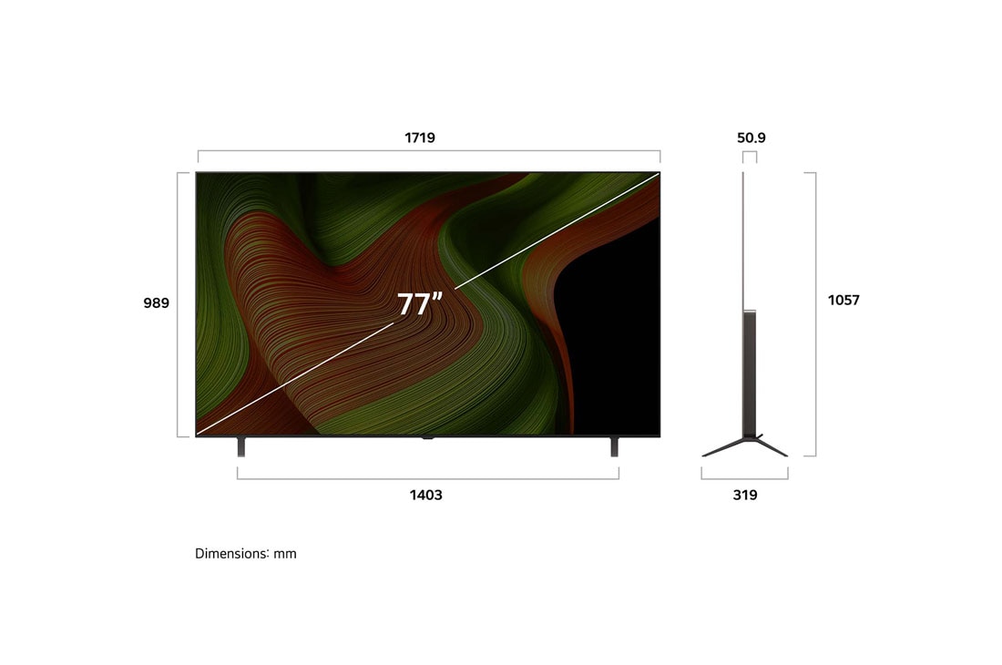 LG 77 pulgadas LG OLED AI B5 4K Smart TV 2025, Dimension view, OLED77B5PSA, thumbnail 4