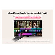 LG 77 pulgadas LG OLED AI B5 4K Smart TV 2025, Pantalla de LG TV con un AI Magic Remote de fondo. El botón de IA está resaltado y con un globo de texto: Sugiere una película que me guste. En la pantalla, se muestra el ícono de usuario E, que indic, OLED77B5PSA, thumbnail 9