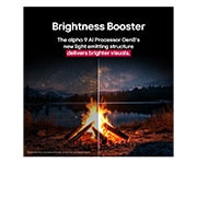 LG 55 pulgadas LG OLED evo AI C5 4K Smart TV 2025, Fogata nocturna en plena naturaleza. A lo lejos se observa un bosque y un lago. El cielo nocturno está lleno de estrellas. Toda la escena está dividida por la mitad. Un lado es más oscuro y opaco., OLED55C5PSA, thumbnail 6