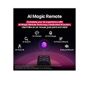 LG 55 pulgadas LG OLED evo AI C5 4K Smart TV 2025, LG AI Magic Remote con el botón de IA resaltado. A su alrededor, se encuentran las diferentes funcionalidades a las que el usuario puede acceder con el botón., OLED55C5PSA, thumbnail 11