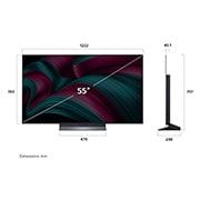 LG 55 pulgadas LG OLED evo AI C5 4K Smart TV 2025, Vista de frente y lateral de la Smart TV LG OLED evo AI C5 4K en la que se ven sus dimensiones de longitud, ancho, altura y profundidad., OLED55C5PSA, thumbnail 4