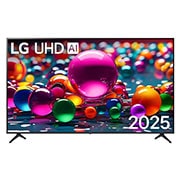 LG 75'' LG UHD AI UA80 AI 4K Smart TV 2025, Vista de frente de la UHD UA80 TV, logotipo de LG UHD Al en la esquina superior. En la LG UHD TV se muestran coloridas texturas como de pinturas que se combinan., 75UA8000PSB, thumbnail 1