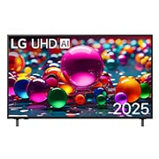 LG 55'' LG UHD AI UA80 AI 4K Smart TV 2025, Vista de frente de la UHD UA80 TV, logotipo de LG UHD Al en la esquina superior. En la LG UHD TV se muestran coloridas texturas como de pinturas que se combinan., 55UA8000PSB, thumbnail 1