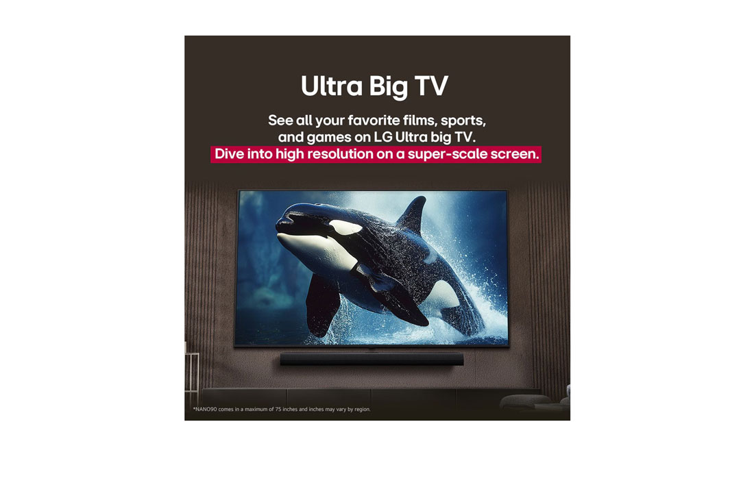 LG 43'' LG UHD AI UA80 AI 4K Smart TV 2025, LG TV con una pantalla impresionantemente grande montada en una pared encima de una LG Soundbar en una sala de estar de estilo moderno., 43UA8000PSB, thumbnail 8