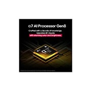 LG 43'' LG UHD AI UA80 AI 4K Smart TV 2025, El procesador alpha 7 AI Gen8 se ilumina en color amarillo y de él salen rayos de luz de colores. El título habla sobre cómo el procesador ofrece una calidad 4K, con color y brillo sorprendentes., 43UA8000PSB, thumbnail 5