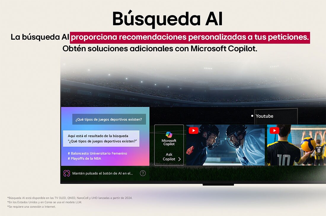 LG 83 pulgadas LG OLED AI B5 4K Smart TV 2025, LG AI Magic Remote with the AI button highlighted. Around it are the different functionalities that a user can access from the button. AI Voice ID, AI Search, AI Chatbot, AI Concierge, AI Picture Wiza, OLED83B5PSA, thumbnail 12
