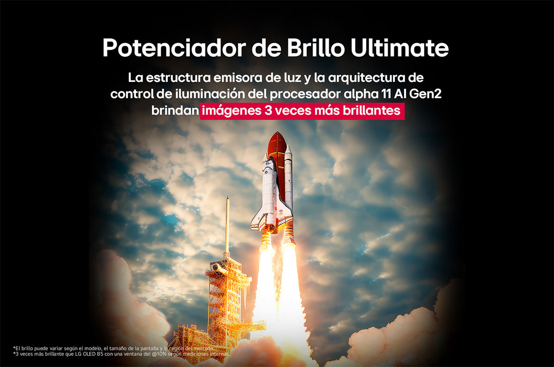 LG 83 pulgadas LG OLED AI B5 4K Smart TV 2025, A space shuttle launching from the ground. The scene is split in the middle with one half slightly darker and duller. The other half shows how the rocket blast is remarkably bright, demonstrating how , OLED83B5PSA, thumbnail 7