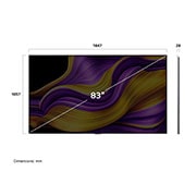 LG 83 pulgadas LG OLED AI B5 4K Smart TV 2025, Front view and side view of LG OLED evo AI b5 4K Smart TV showing its length, width, height, and depth dimensions., OLED83B5PSA, thumbnail 5