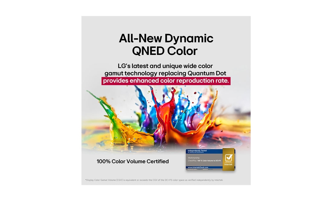 LG 100 pulgadas LG QNED evo AI QNED86 4K Smart TV 2025, Salpicaduras de pintura de diversos colores irrumpen desde el suelo hacia arriba. Certificación de Intertrek para 100 % de volumen de color para DCI-P3. El título habla de la nueva y exclusiva tecnolo, 100QNED86AS, thumbnail 5
