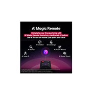 LG 100 pulgadas LG QNED evo AI QNED86 4K Smart TV 2025, LG AI Magic Remote con el botón de IA resaltado. A su alrededor, se encuentran las diferentes funcionalidades a las que el usuario puede acceder con el botón. AI Voice ID, AI Search, AI Chatbot, AI Co, 100QNED86AS, thumbnail 11