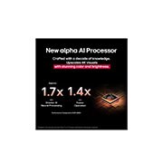 LG 100 pulgadas LG QNED evo AI QNED86 4K Smart TV 2025, El procesador alpha 8 AI Gen2 se ilumina en color naranja y rosa, y de él salen rayos de luz de colores. El título habla sobre cómo el procesador ofrece una calidad 4K, con color y brillo sorprendente, 100QNED86AS, thumbnail 7