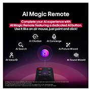 LG Pantalla 55 pulgadas LG QNED AI QNED70 4K SMART TV 2025, LG TV screen with an AI Magic Remote on the foreground. The AI button is highlighted and a speech bubble shows text, suggest a movie I like. On the screen we see the user icon E, indicating how AI Voi, 55QNED70ASA, thumbnail 10