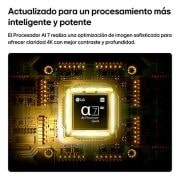 LG 65'' LG QNED AI QNED70 Mini LED 4K Smart TV 2026, LG QNED AI QNED70 Mini LED’s alpha 7 AI Processor 4K Gen9 glows at the center of a yellow circuit board, highlighting smarter, more powerful AI processing that enhances 4K image clarity with improved, 65QNED70BSA, thumbnail 5