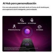 LG 65'' LG QNED AI QNED70 Mini LED 4K Smart TV 2026, LG QNED AI QNED70 Mini LED features AI Hub for personalization, with an AI icon above a remote control surrounded by labels for Multi AI Search, AI Concierge, AI Voice ID with My Page, AI Chatbot, AI , 65QNED70BSA, thumbnail 9