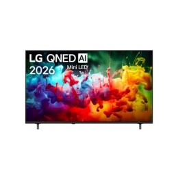 The front view of LG QNED AI QNED70 Mini LED, released in 2026, fills the screen with vivid, fluid splashes of multicolored motion, as finely layered colors disperse smoothly across the display.2