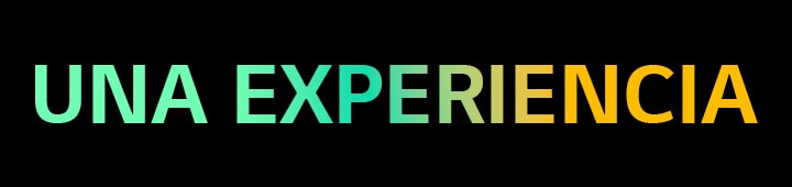 Las palabras "ONE EXPERIENCE" en un patrón degradado verde y amarillo.
