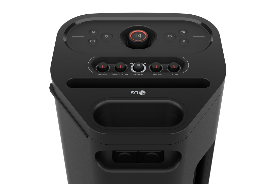 LG xboom Stage501 de will.i.am | Altavoz portátil para fiestas con sonido potente y AI Karaoke Master, top view from back with lighting off, STAGE501, thumbnail 7