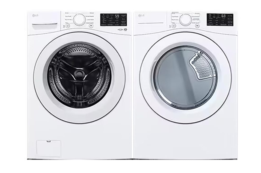 LG La Pareja Perfecta paquete lavadora y secadora a gas de gran capacidad color blanco, font view, WM25DF50WV