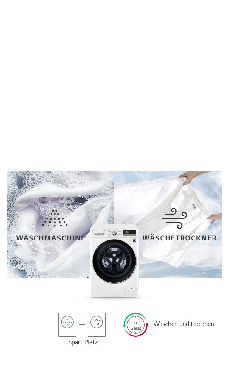 Waschtrockner mit 1.400 U./Min. | EEK D/A | 9 kg Waschen | 6 kg Trocknen |  Weiss mit schwarzem Bullaugenring | W4WR7096Y | LG Schweiz