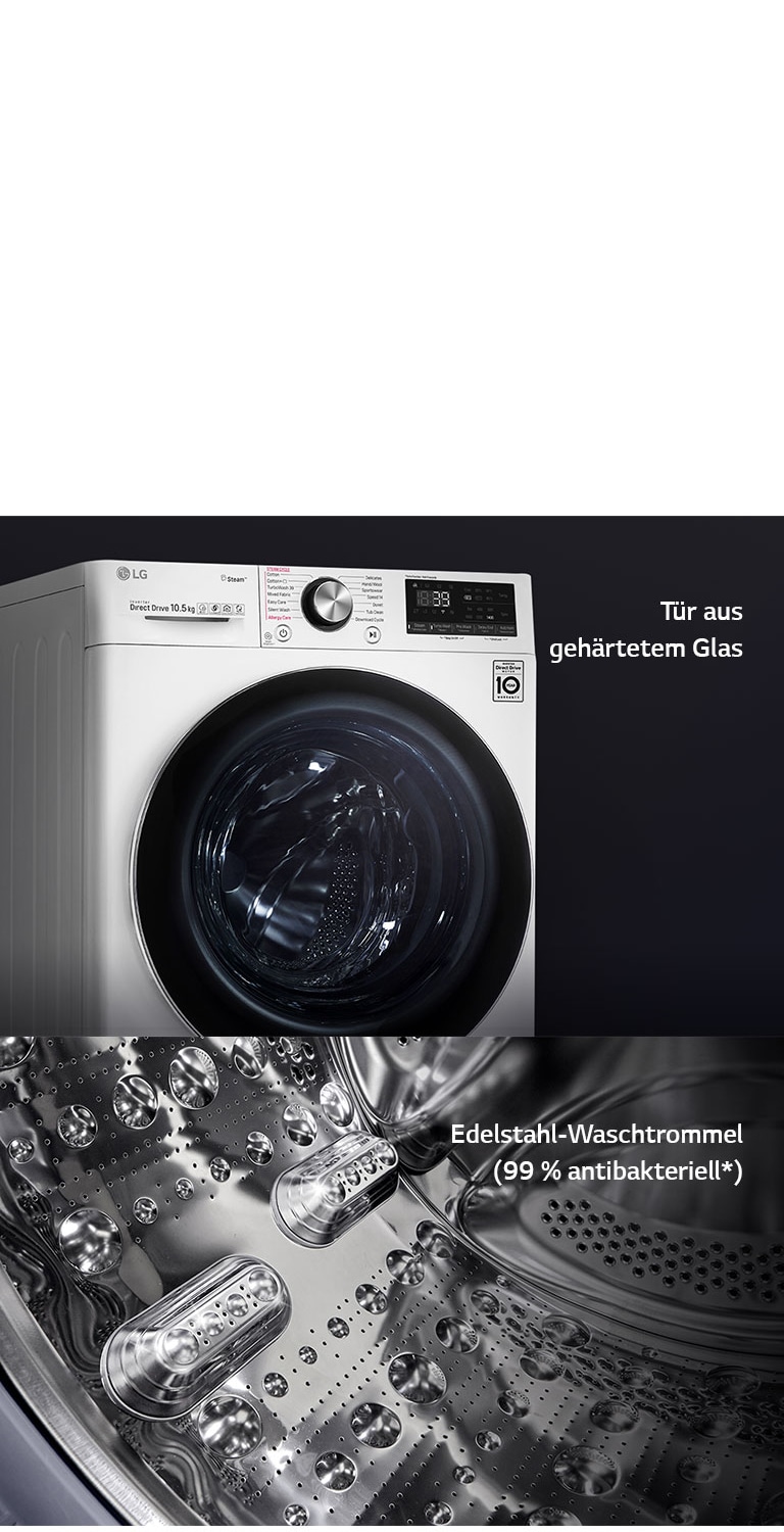Waschmaschine mit AI DD® | 10,5 kg | Energieeffizienzklasse A | 1.600 U./Min.  | Steam | TurboWash®360° | Wi-Fi-Funktion | Metallic Black Steel | LG  Schweiz