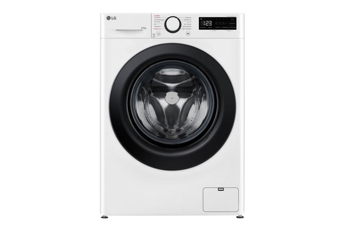 LG Waschtrockner mit 1.400 U./Min. | EEK D/A | 9 kg Waschen | 6 kg Trocknen | Weiss mit schwarzem Bullaugenring | W4WR42966, Front view, W4WR42966