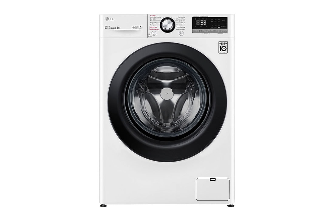 LG Waschmaschine mit AI DD® | 8 kg | Energieeffizienzklasse B | 1.400 U./Min.| Steam | 6 Motion®| Neue Wohlfühl-Trommel, Front view, F4WV308SBCH