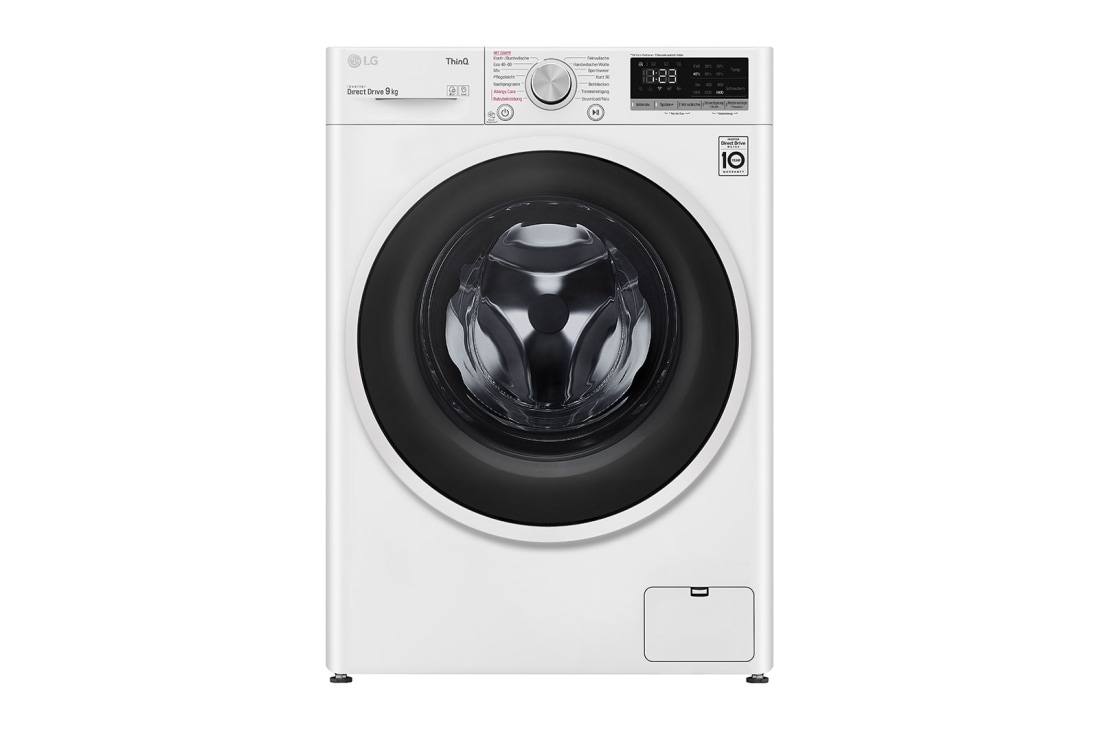 LG Waschmaschine | 9kg | AI DD™ | Steam, Vorderansicht mit eingefügtem Bild, F4VT4W9KG