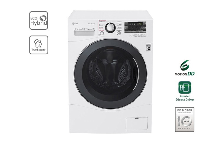 LG Waschtrockner mit ECO Hybrid System, NFC und 6 Motion DIRECT DRIVE™. 10,5 Kg Waschen / 7 kg Trocknen., F14A8JDH2NH