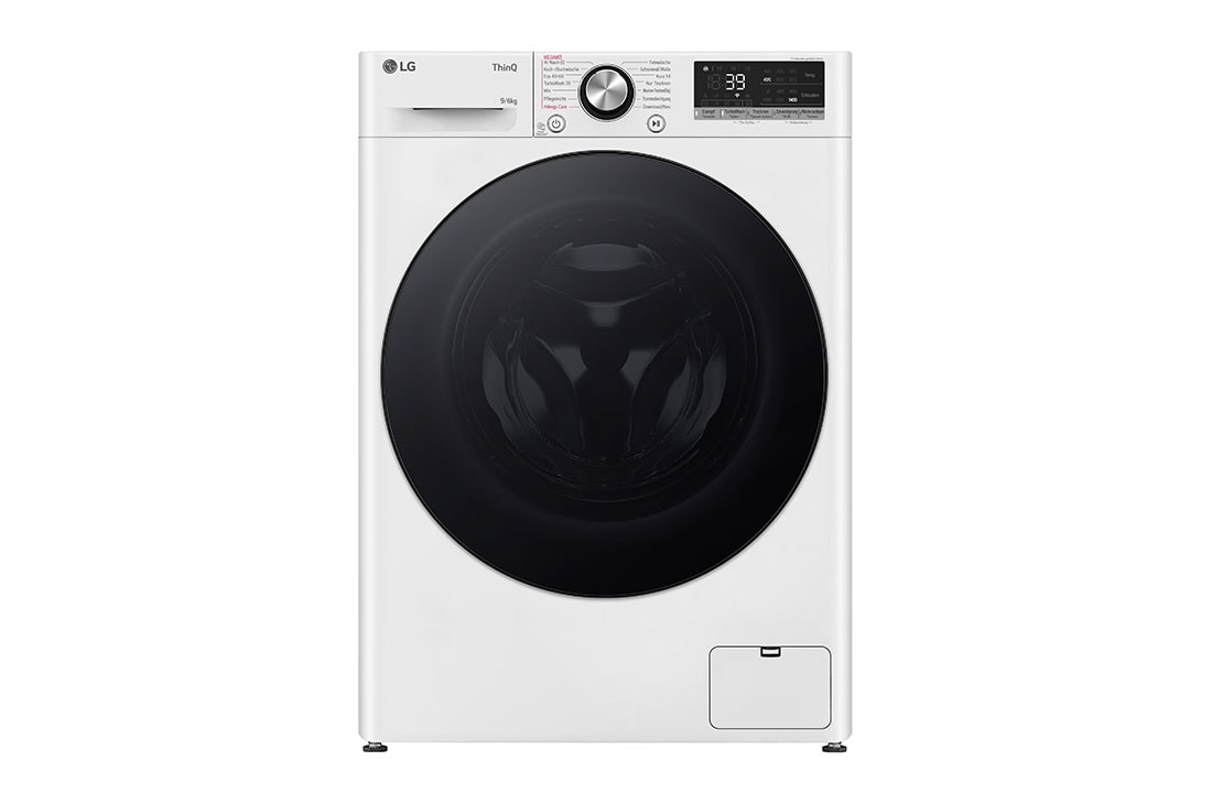 LG Waschtrockner mit 1.400 U./Min. | EEK D/A | 9 kg Waschen | 6 kg Trocknen | Weiss mit schwarzem Bullaugenring | W4WR7096Y, Vorderseite , W4WR7096Y