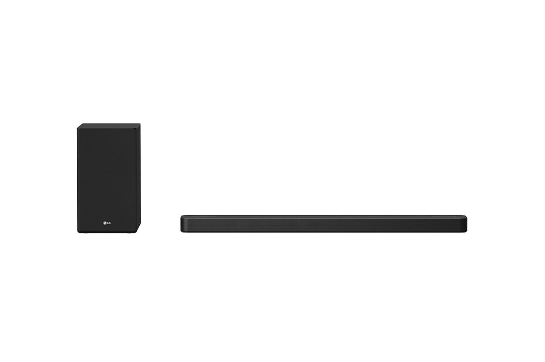 LG Barre de son | 3.1.2 ch | 440 W | Dolby Atmos | DTS:X | Meridian | Bluetooth | Assistant Google intégré, Vue de face avec caisson de basses, DSN8YG
