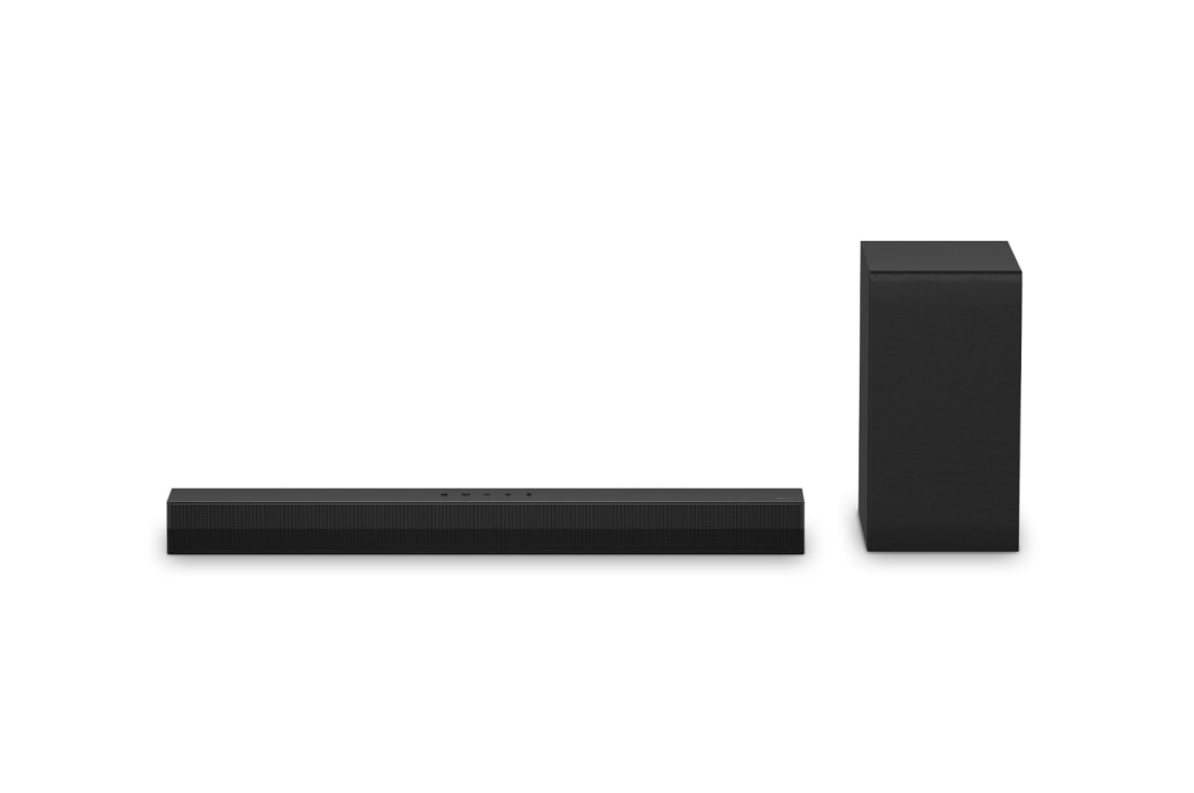 LG Barre de son LG DS40T, 2.1 canaux pour téléviseur, Vue avant de la LG Soundbar DS40T et du caisson de basse, DS40T