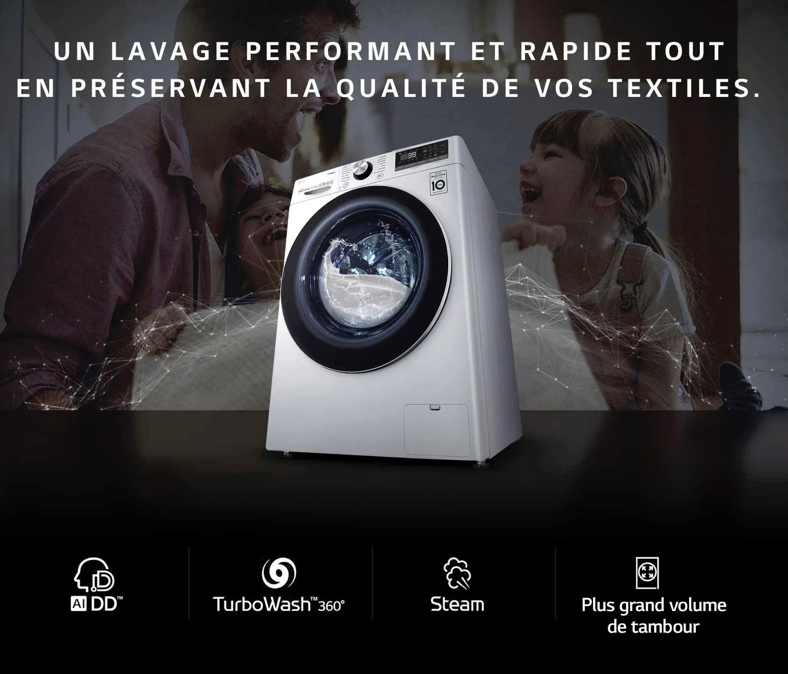 LG Lave-linge Vivace 10,5 kg et sèche-linge 7 kg, avec technologie