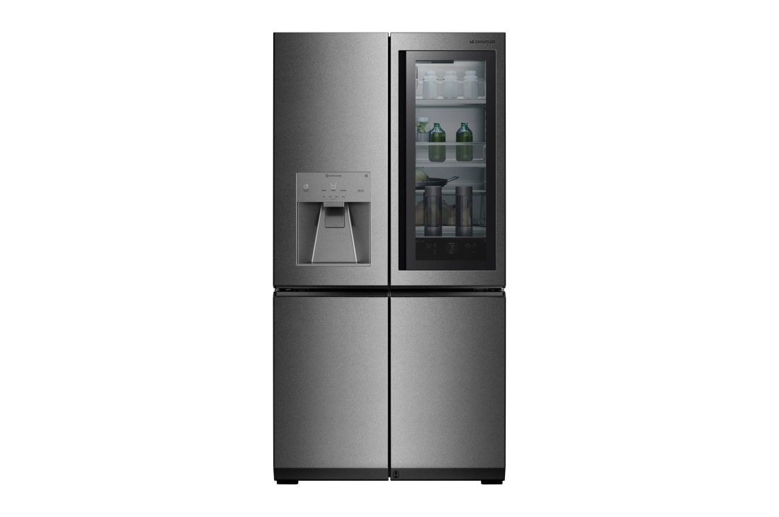 LG SIGNATURE Réfrigérateur 4 portes | 569 L | InstaView™ Door-in-Door ® | Ouverture de porte automatique | Wi-Fi Eclipse Display™ | Tiroirs automatiques | Design graphite, LG SIGNATURE 31 cu. ft. Smart wi-fi Enabled InstaView™ Door-in-Door® Refrigerator, front view, LUPXS3186N, LSR100