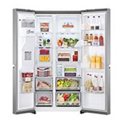 LG Nouveau réfrigérateur LG avec InstaViewThinQ™, Ansicht mit geöffneter Vorderseite und Lebensmitteln, GSLV71PZTE, thumbnail 2
