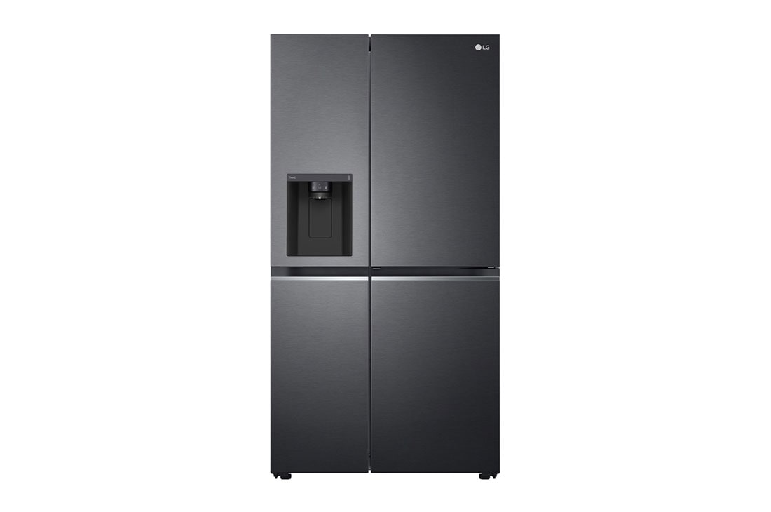 LG Side-by-Side avec Door-in-Door® | Distributeur de glace, glace pilée et eau | Capacité 635 litres | Réservoir d'eau interne 4L | Matte Black | GSJV71MCTE, Vue de face, GSJV71MCTE