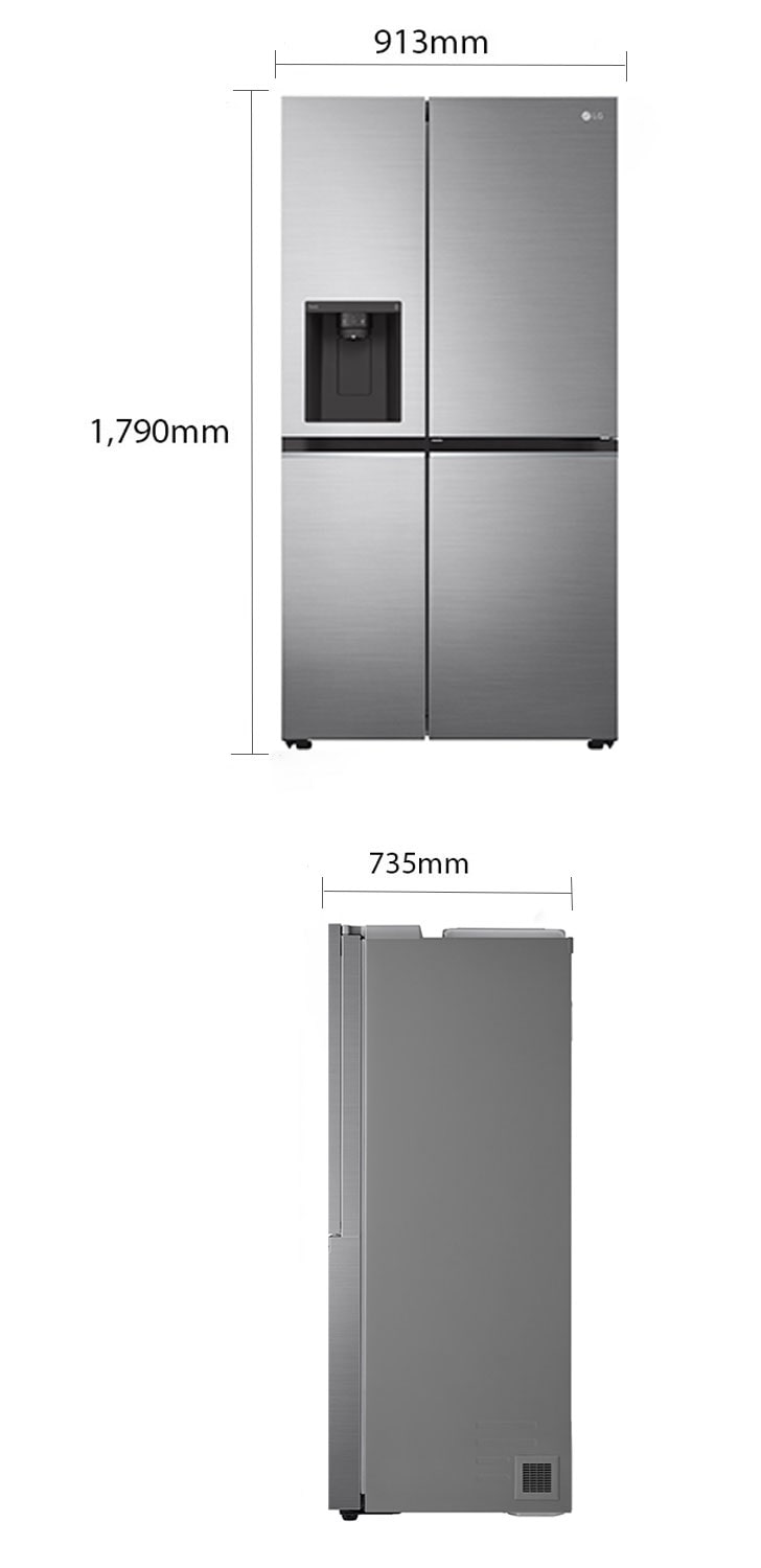 LG Side-by-Side, Capacité 591L, Distributeur de glace, de glace pilée et  d'eau, Total No Frost