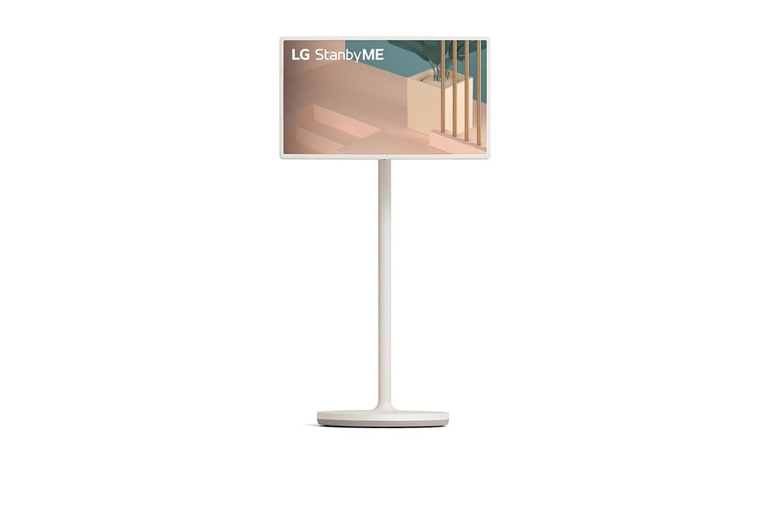 LG StanbyME de LG, Vue de face du mode horizontal avec image d’arrière-plan, 27ART10AKPL