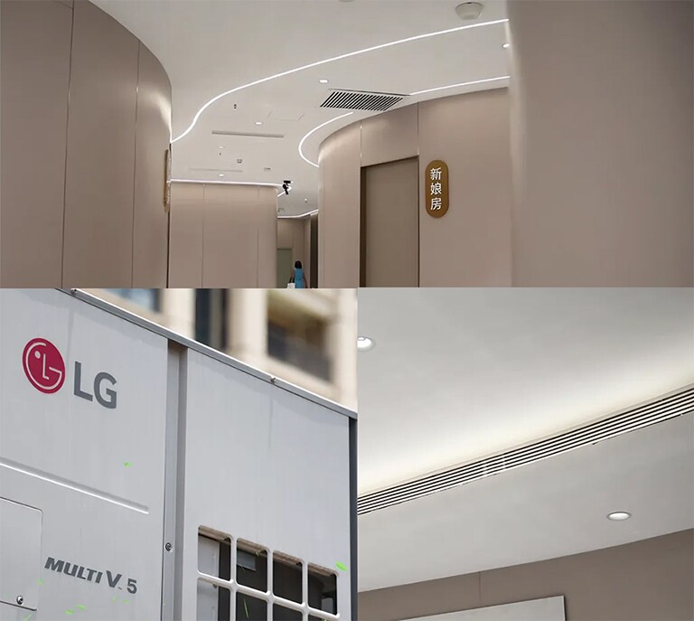 面对佛山店五层多跨距的复杂空间结构，LG中央空调对制冷剂流路与管道尺寸进行了专项优化。即使管路长达百米，系统仍能实现均衡制冷，确保各区域温度均匀，赢得宾客广泛好评，助力酒店持续提升高端婚宴市场口碑。