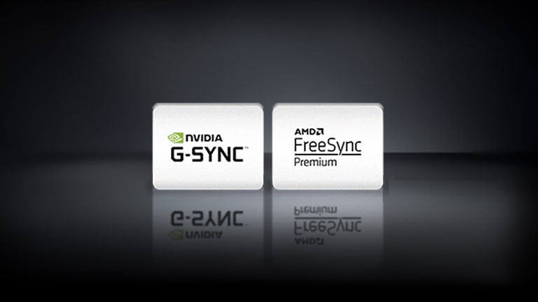 NVIDIA G-SYNC、AMD FreeSync和XBOX SEREIS X这些标志以黑色为背景，水平排列。
