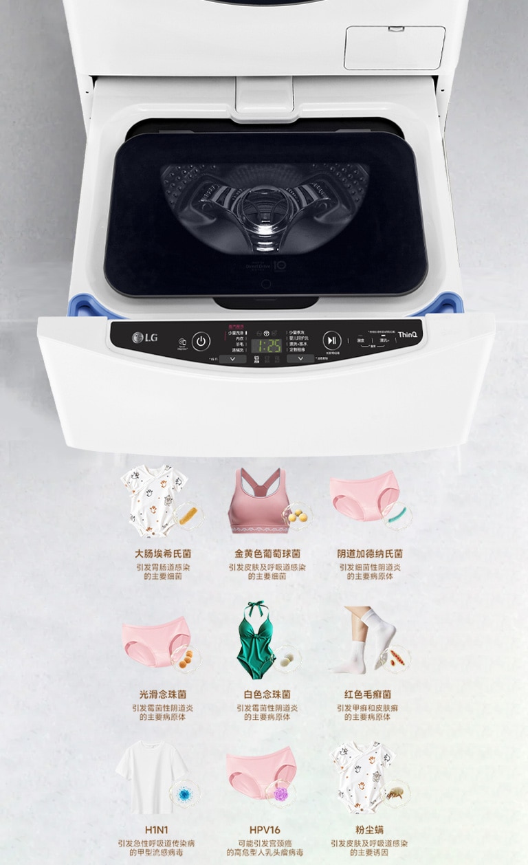 不仅是上层滚筒，下层迷你波轮也能 轻松实现衣物洁净，将健康穿在身上