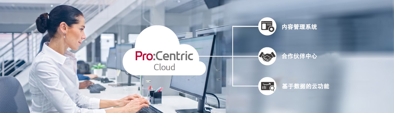 这位女士正在通过 Pro:Centric Cloud 工作。