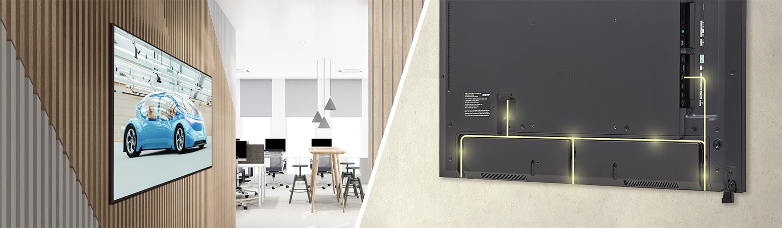 UH5N-E采用纤薄边框，靠近墙壁安装，其后部设计经过优化，通过简单的电缆管理系统节省了空间。