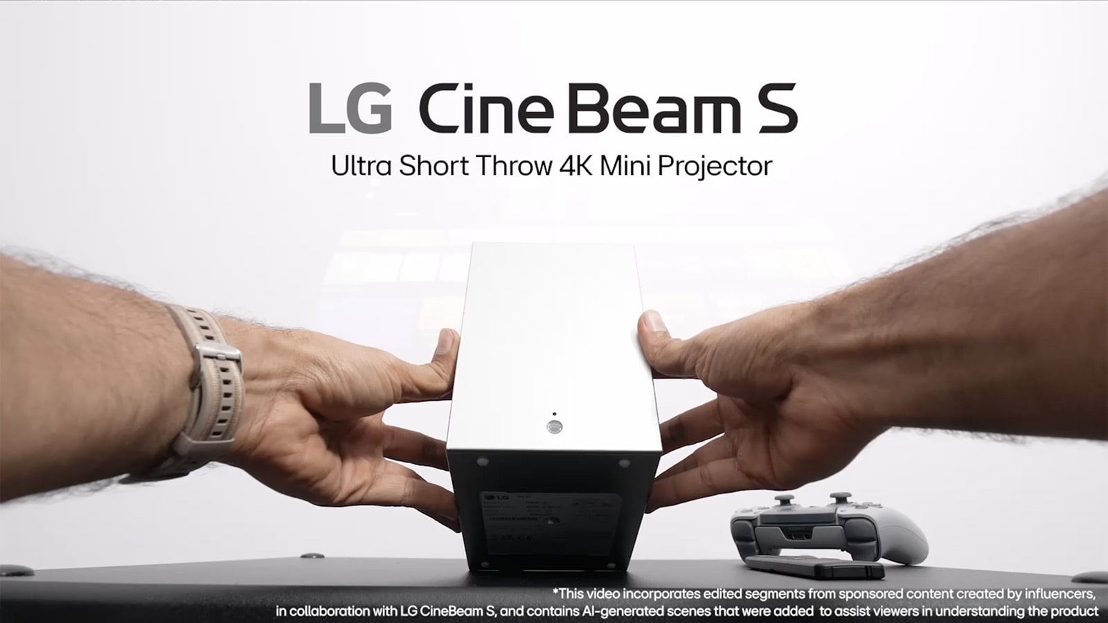 LG CineBeam S ultra short throw 4K mini projector showcasing compact design and projected image quality in home environments.