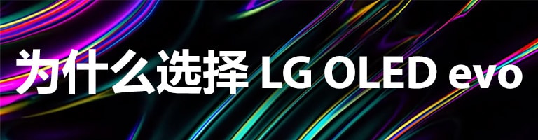 黑色背景中浮现随机的彩色线条图案和白色文字“为什么选择 LG OLED evo”。