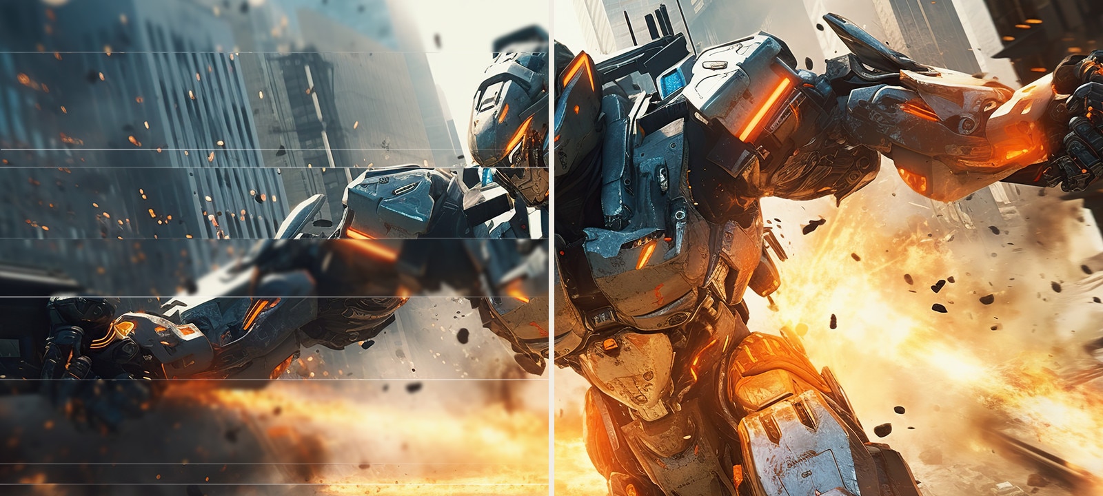 Comparison of fluid gaming image - The left image is tearing, and the Right image is tear-free.	