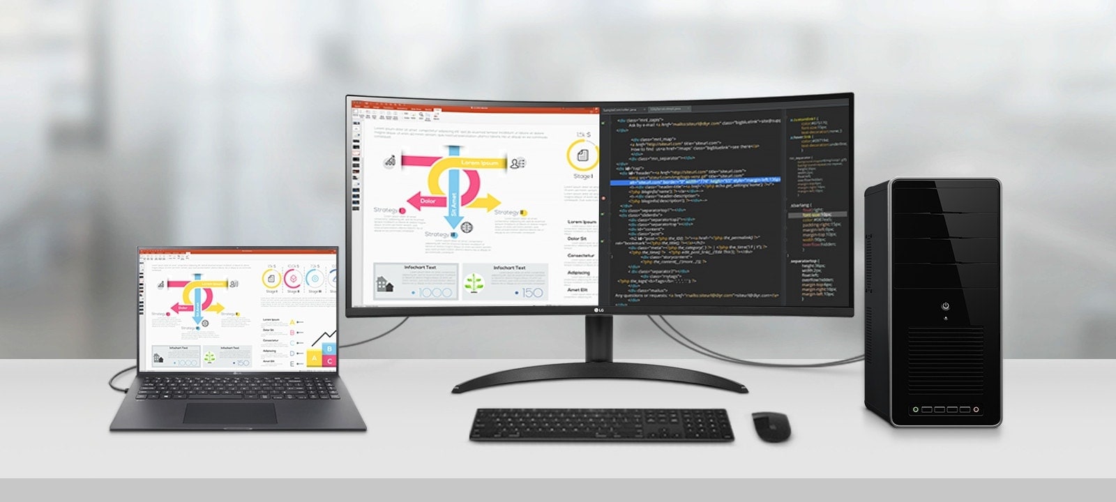 This monitor allows you to see multiple contents from two computers with the picture-by-picture feature, so it helps to process work efficiently.	