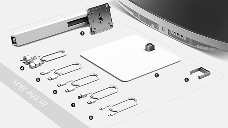 "Stand body, Stand base, Cable holder, Power code, HDMI cable, DP cable, USB A to B cable and USB C to C cable in the box. "