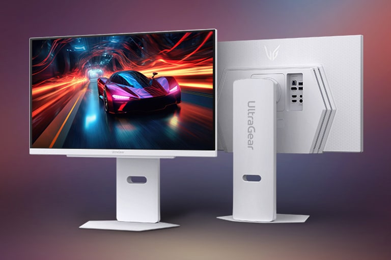 Two monitor images showing the front and back of the monitor.